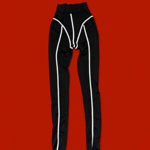 Fashion Nova Black Leggings with White Body Con Trim